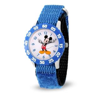 Disney WDS000097 Kids' W000228 "Mickey Mouse Time Teacher" Stainless Steel Watch with Blue Nylon Band