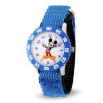 Disney WDS000097 Kids' W000228 "Mickey Mouse Time Teacher" Stainless Steel Watch with Blue Nylon Band
