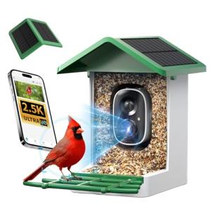 ​isYoung Smart Bird Feeder with Camera, 2.5K QHD, AI Identify 16000+ Birds,Dual Solar Panel, AI Auto-Capture & Motion Detection, IP65 Weatherproof,170° Field of View, Perfect Bird Watching Gift