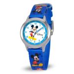 Disney Mickey Mouse Watch for Kids Age 3–7 with Classic Character Dial – for Boys Who Love Mickey Mouse – Easy-Read Display, Silver Bezel, and Blue Nylon Strap Featuring Mickey