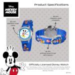 Disney Mickey Mouse Watch for Kids Age 3–7 with Classic Character Dial – for Boys Who Love Mickey Mouse – Easy-Read Display, Silver Bezel, and Blue Nylon Strap Featuring Mickey