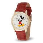 Disney Mickey Watch - Watch for Men - Mickey Mouse Watches for Men - Toys - 90s Mouse - Vintage - 's Articulating Hands - Gold Case - Red Leather Strap