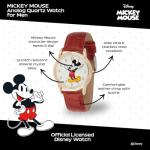 Disney Mickey Watch - Watch for Men - Mickey Mouse Watches for Men - Toys - 90s Mouse - Vintage - 's Articulating Hands - Gold Case - Red Leather Strap