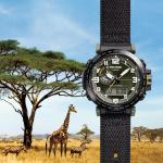 with box and papers Casio Pro Trek Tough Solar Black Green Mens Quartz W G2U