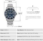 Automatic Watches for Men, WD5513 Vintage Sub Dive Watch 38Mm Sapphire Crystal W