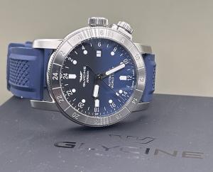 Glycine Men’s Airman Contemporary Blue Dial Blue Strap Automatic 44mm Watch