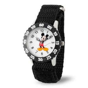 Disney WDS000096 Kids' W000227 Mickey Mouse Stainless Steel Time Teacher Watch with Black Nylon Band