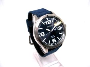 Seiko Solar Navy blue Dial Blue Canvas Strap Day/Date 100M Watch V158-0AR0