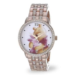 Disney Elegant Winnie The Pooh Women’s Watch Featuring Classic Pooh Bear Dial – Great Gift Fans and Collectors – Rose Gold-Tone Case, Sparkling Bezel, and Rose Gold Link Bracelet