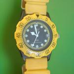 Vtg Timex Watch Rare Yellow Divers 80's Time Date Glow 
