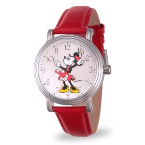 Disney Minnie Mouse Watch for Women, Red Leather Strap, White Dial, Silver Case – Stylish Minnie Mouse Watches for Women, Perfect Watch, Fashionable Watches with a Fun Design