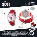 Disney Minnie Mouse Watch for Women, Red Leather Strap, White Dial, Silver Case – Stylish Minnie Mouse Watches for Women, Perfect Watch, Fashionable Watches with a Fun Design