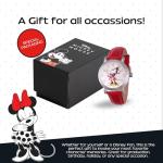Disney Minnie Mouse Watch for Women, Red Leather Strap, White Dial, Silver Case – Stylish Minnie Mouse Watches for Women, Perfect Watch, Fashionable Watches with a Fun Design