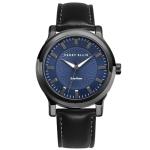 Perry Solar Men’s Watch – Round Blue Dial, Black Leather Strap, Water-Resistant Analog