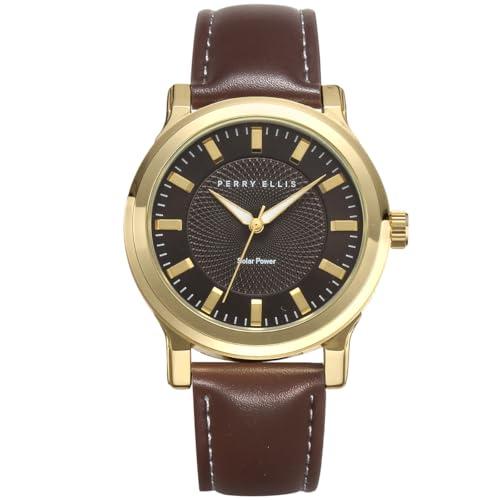Perry Solar Men’s Watch – Round Brown Dial, Leather Strap, Water-Resistant Analog