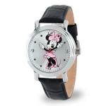 Disney Minnie Watch - Watch for Women - Minnie Mouse Watches for Women Toys - 90s Mouse - Vintage - Clock Hands - Silver Case - Black Leather Strap