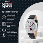 Disney Minnie Watch - Watch for Women - Minnie Mouse Watches for Women Toys - 90s Mouse - Vintage - Clock Hands - Silver Case - Black Leather Strap