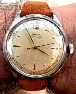 Vintage Doxa wrist watch rare All Steel bumper auto tropical patina 1940's Works