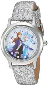 Disney Frozen Kids' Stainless Steel Time Teacher Analog Quartz Strap Watch, Anna Elsa/Silver