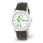 Disney Muppets Kermit Watch for Men – Classic Character Watch Featuring Kermit The Frog Dial – Great Gift for Muppets Fans and Collectors – Silver Case with White Dial and Black Cardiff Leather Strap