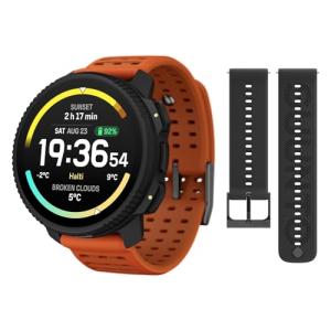 SUUNTO Vertical 2 GPS Sport Watch with 1.5” AMOLED Touchscreen, Canyon & SUUNTO 22 ATH6 Silicone Strap All Black S+M