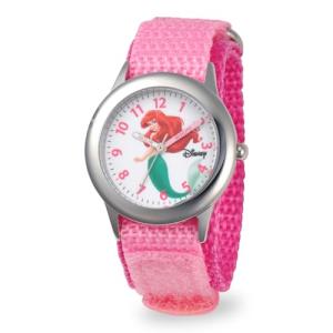 Disney Little Mermaid Watch for Girls Age 4–7 Featuring Ariel Standing Pose and Logo Dial – Gift for Fans of Animated Magic, Sea Life, and Princess Fashion – Pink Fabric Strap with Velcro Closure