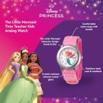 Disney Little Mermaid Watch for Girls Age 4–7 Featuring Ariel Standing Pose and Logo Dial – Gift for Fans of Animated Magic, Sea Life, and Princess Fashion – Pink Fabric Strap with Velcro Closure