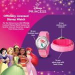 Disney Little Mermaid Watch for Girls Age 4–7 Featuring Ariel Standing Pose and Logo Dial – Gift for Fans of Animated Magic, Sea Life, and Princess Fashion – Pink Fabric Strap with Velcro Closure