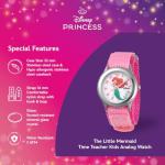 Disney Little Mermaid Watch for Girls Age 4–7 Featuring Ariel Standing Pose and Logo Dial – Gift for Fans of Animated Magic, Sea Life, and Princess Fashion – Pink Fabric Strap with Velcro Closure