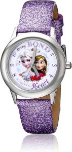 Disney Frozen Watch for Girls 4–7 – Princess Featuring Character Dial – Great Gift for Kids – Silver Bezel and Sparkling Purple Leather Strap - Buy and GET 1 Free Mystery Watch