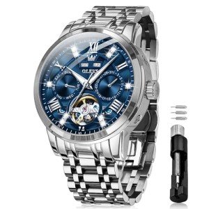 OLEVS Men's Luxury Automatic Skeleton Watch - Blue
