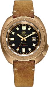 Men's Vintage Bronze Dive Watch 200M Waterproof with Suede Leather Strap
