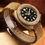 Men's Vintage Bronze Dive Watch 200M Waterproof with Suede Leather Strap
