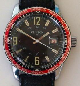 VINTAGE 1970'S CLINTON MENS WORLD TIME DIVE DIVERS WATCH MANUAL WIND EXCELLENT