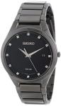 Seiko Men's SNE243 Quartz Solar All Black Dress 12 Diamonds Black Dial Watch
