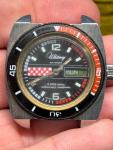 Vtg 36mm WHITNEY KIF SHOCK mens WATCH Chancellor Swiss Day Date DIVE RACING