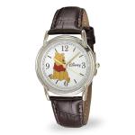 Disney Winnie The Pooh Watch for Men – Classic Character Dial Featuring Pooh Bear – Great Gift for Fans and Collectors – Gold-Tone Case, White Dial, and Brown Textured Leather Strap