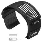Abanen Rugged Tactical Nylon Watch Band for Garmin Instinct 3 45mm/ Instinct 2 Solar, Sport Strap with Stars-Stripes Flag for Instinct E 45mm/ Tactical/Tide/Esports (Black)