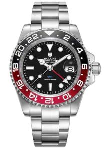 Luxury Men's GMT Automatic Watch, Waterproof, Black Red