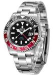 Luxury Men's GMT Automatic Watch, Waterproof, Black Red