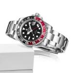 Luxury Men's GMT Automatic Watch, Waterproof, Black Red