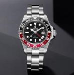 Luxury Men's GMT Automatic Watch, Waterproof, Black Red