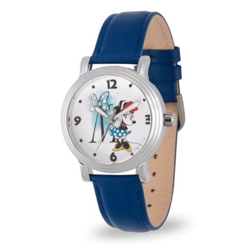 Disney Minnie Mouse Watch for Women, Stylish Minnie Watches for Women, Elegant Mouse Watch ’s Accessory, Gift Fans and Collectors - Blue Leather Strap, Silver Dial & Case