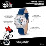 Disney Minnie Mouse Watch for Women, Stylish Minnie Watches for Women, Elegant Mouse Watch ’s Accessory, Gift Fans and Collectors - Blue Leather Strap, Silver Dial & Case