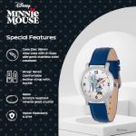 Disney Minnie Mouse Watch for Women, Stylish Minnie Watches for Women, Elegant Mouse Watch ’s Accessory, Gift Fans and Collectors - Blue Leather Strap, Silver Dial & Case