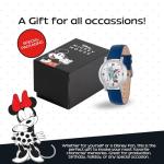 Disney Minnie Mouse Watch for Women, Stylish Minnie Watches for Women, Elegant Mouse Watch ’s Accessory, Gift Fans and Collectors - Blue Leather Strap, Silver Dial & Case