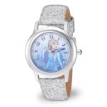 Disney Frozen Watch for Girls Ages 4–7 Featuring Princess Elsa – Gift for Toddlers Learning Time and Frozen Fans – Character Dial, Silver Bezel, Silver Glitter Leather Strap