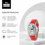 Disney Officially Licensed Mickey Mouse Watch, Stylish Mickey Mouse Watch for Women Fans - Women's Silver Dial Watches with Metal Case & Red Leather Strap