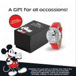 Disney Officially Licensed Mickey Mouse Watch, Stylish Mickey Mouse Watch for Women Fans - Women's Silver Dial Watches with Metal Case & Red Leather Strap