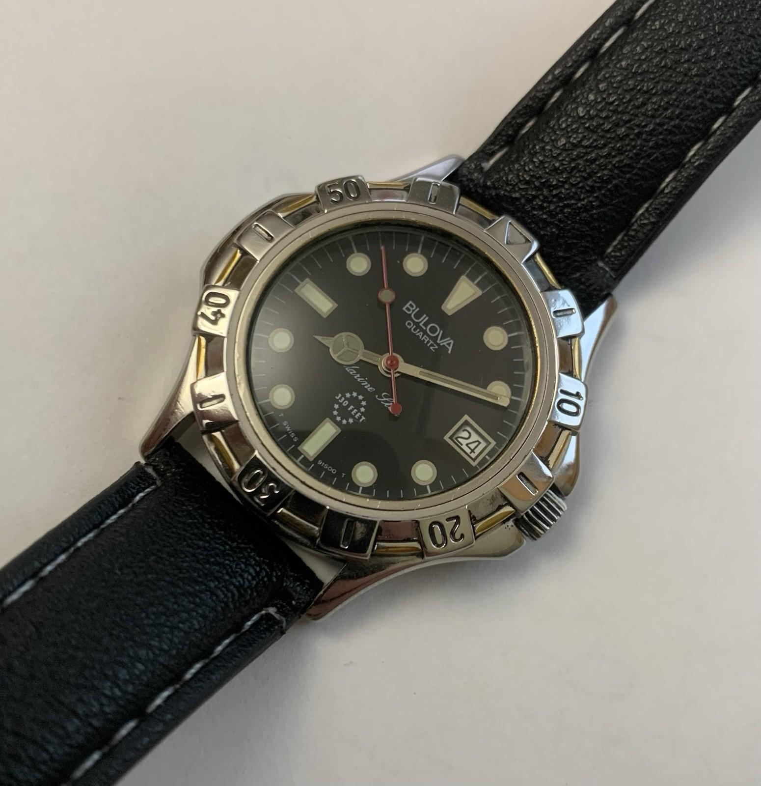 Vintage 1990 Men’s  Bulova Swiss Quartz Marine Star Dive Watch 330 Feet Diver